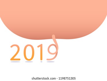 Vector illustration poster, Happy New Year 2019 funny card design with giant pig.