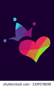 Vector Illustration Poster of Heart Shape with Rainbow Color Polygon or Geometric. Graphic Design for Shirt, Background, Card, Website, Template and More. 