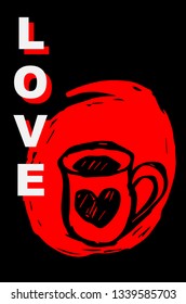 Vector Illustration Poster of Heart Shape with Red Japanese Style and "Love" Text. Graphic Design for Shirt, Template, Layout, Background, and More.
