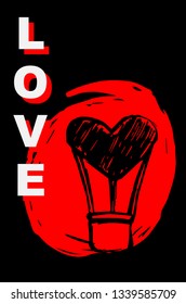 Vector Illustration Poster of Heart Shape with Red Japanese Style and "Love" Text. Graphic Design for Shirt, Template, Layout, Background, and More.