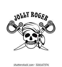 vector illustration poster with a human skull in a bandanna and earring on a white background