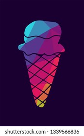 Vector Illustration Poster of Ice Cream Food with Rainbow Color Polygon or Geometric. Graphic Design for Shirt, Background, Card, Website, Template and More. 