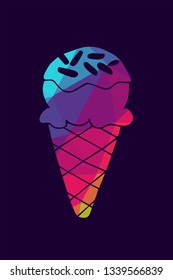 Vector Illustration Poster of Ice Cream Food with Rainbow Color Polygon or Geometric. Graphic Design for Shirt, Background, Card, Website, Template and More. 