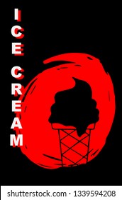 Vector Illustration Poster of Ice Cream Food with Red Japanese Style and Ice Cream" Text. Graphic Design for Shirt, Template, Layout, Background, and More.