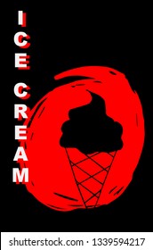 Vector Illustration Poster of Ice Cream Food with Red Japanese Style and Ice Cream" Text. Graphic Design for Shirt, Template, Layout, Background, and More.
