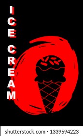 Vector Illustration Poster of Ice Cream Food with Red Japanese Style and Ice Cream" Text. Graphic Design for Shirt, Template, Layout, Background, and More.