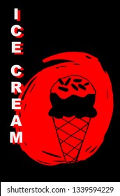 Vector Illustration Poster of Ice Cream Food with Red Japanese Style and Ice Cream" Text. Graphic Design for Shirt, Template, Layout, Background, and More.