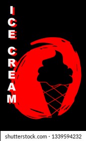 Vector Illustration Poster of Ice Cream Food with Red Japanese Style and Ice Cream" Text. Graphic Design for Shirt, Template, Layout, Background, and More.