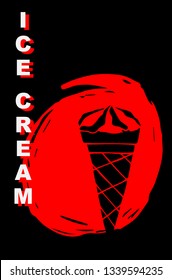 Vector Illustration Poster of Ice Cream Food with Red Japanese Style and Ice Cream" Text. Graphic Design for Shirt, Template, Layout, Background, and More.