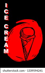 Vector Illustration Poster of Ice Cream Food with Red Japanese Style and Ice Cream" Text. Graphic Design for Shirt, Template, Layout, Background, and More.