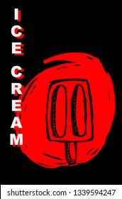 Vector Illustration Poster of Ice Cream Food with Red Japanese Style and Ice Cream" Text. Graphic Design for Shirt, Template, Layout, Background, and More.