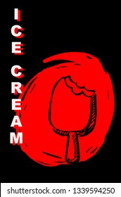 Vector Illustration Poster of Ice Cream Food with Red Japanese Style and Ice Cream" Text. Graphic Design for Shirt, Template, Layout, Background, and More.