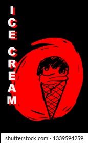 Vector Illustration Poster of Ice Cream Food with Red Japanese Style and Ice Cream" Text. Graphic Design for Shirt, Template, Layout, Background, and More.