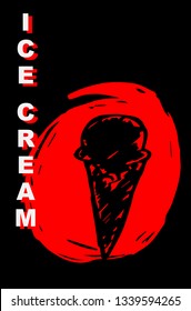Vector Illustration Poster of Ice Cream Food with Red Japanese Style and Ice Cream" Text. Graphic Design for Shirt, Template, Layout, Background, and More.