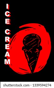 Vector Illustration Poster of Ice Cream Food with Red Japanese Style and Ice Cream" Text. Graphic Design for Shirt, Template, Layout, Background, and More.