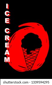 Vector Illustration Poster of Ice Cream Food with Red Japanese Style and Ice Cream" Text. Graphic Design for Shirt, Template, Layout, Background, and More.