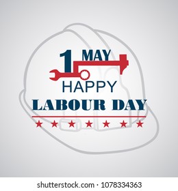  Vector illustration of a poster, icon, banner for Happy Labour Day.with helmet