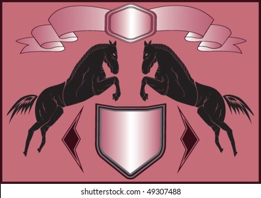 Vector illustration - a poster with the image of horses and a board-place for the text.