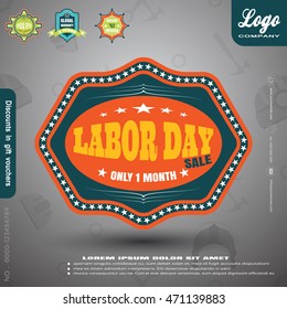 Vector illustration of poster Labor Day sale with labels on the gradient gray background with shadow.