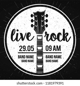 Vector Illustration poster for a live rock music festival with guitar and inscription in retro style. Template for flyers, banners, invitations, brochures and covers.