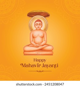 Vector illustration Poster Of Mahavir Jayanti, a Celebration of Mahavir's birthday, a Religious festival in Jainism.( English Meaning: Happy Mahavir Jayanti)