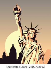 Vector illustration. Poster New York, USA. Tourist poster, postcard, banner.
