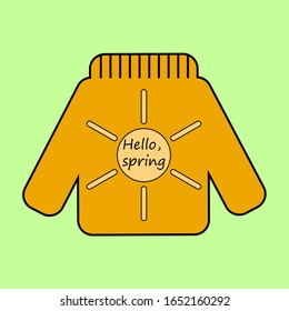 Cartel de ilustración del vector con un suéter naranja, fondo verde claro