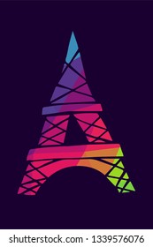Vector Illustration Poster of Paris Eiffel Tower with Rainbow Color Polygon or Geometric. Graphic Design for Shirt, Background, Card, Website, Template and More. 