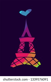 Vector Illustration Poster of Paris Eiffel Tower with Rainbow Color Polygon or Geometric. Graphic Design for Shirt, Background, Card, Website, Template and More. 