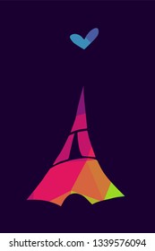 Vector Illustration Poster of Paris Eiffel Tower with Rainbow Color Polygon or Geometric. Graphic Design for Shirt, Background, Card, Website, Template and More. 