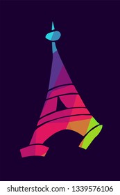 Vector Illustration Poster of Paris Eiffel Tower with Rainbow Color Polygon or Geometric. Graphic Design for Shirt, Background, Card, Website, Template and More. 