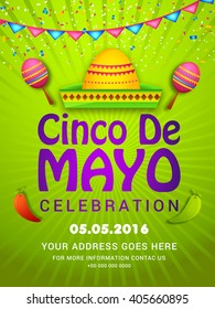 Vector illustration poster or party flyer of Cinco De Mayo with stylish typography celebration background.