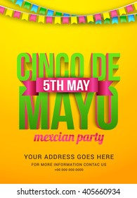 Vector illustration poster or party flyer of Cinco De Mayo with stylish typography celebration background.