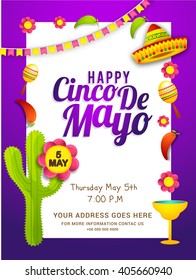 Vector illustration poster or party flyer of Cinco De Mayo with stylish typography celebration background.