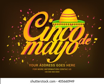 Vector illustration poster or party flyer of Cinco De Mayo with stylish typography celebration background.