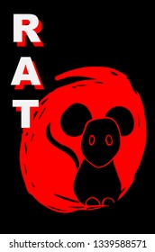 Vector Illustration Poster of rat Animal with Red Japanese Style and "Rat" Text. Graphic Design for Shirt, Template, Layout, Background, and More.