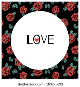 Vector illustration. Poster with roses, heart and love. Rockabilly style.