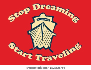 Vector Illustration of Poster Ship, Sail, or Boat with Quotes, Text or Typography