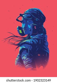 Vector illustration for a poster size of a futuristic lady pilot