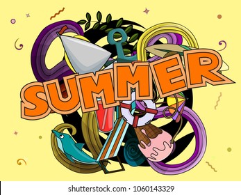 Vector illustration poster summer doodles style design art