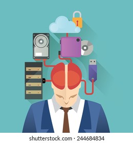 vector illustration for poster template about the big data storage, brain is super big data
