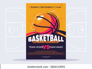 Vector illustration of a poster template for a basketball tournament, an image of a basketball on a poster