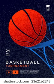 Vector illustration of a poster template for a basketball tournament, an image of a basketball on a poster