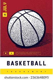 Vector illustration of a poster template for a basketball tournament, an image of a basketball on a poster