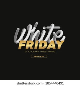 Vector illustration: Poster template with hand lettering of White Friday on dark background