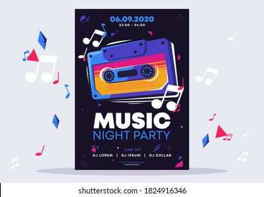 Vector illustration of a poster template for a night club at a music night party, a classic audio cassette