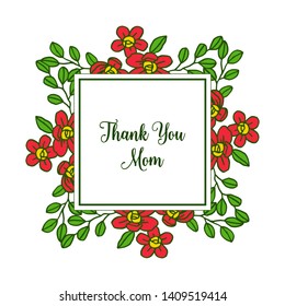 Vector illustration poster thank you mom with pattern art orange flower frames