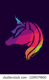 Vector Illustration Poster of Unicorn Animal with Rainbow Color Polygon or Geometric. Graphic Design for Shirt, Background, Card, Website, Template and More. 