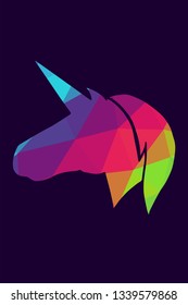 Vector Illustration Poster of Unicorn Animal with Rainbow Color Polygon or Geometric. Graphic Design for Shirt, Background, Card, Website, Template and More. 