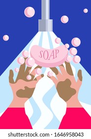 vector illustration or poster urging children to wash their hands with soap